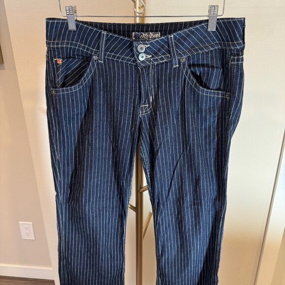 Hudson Low Rise Straight Leg Jean Raw Hem in Striped Dark Wash Womens 30x28 - Picture 4 of 7